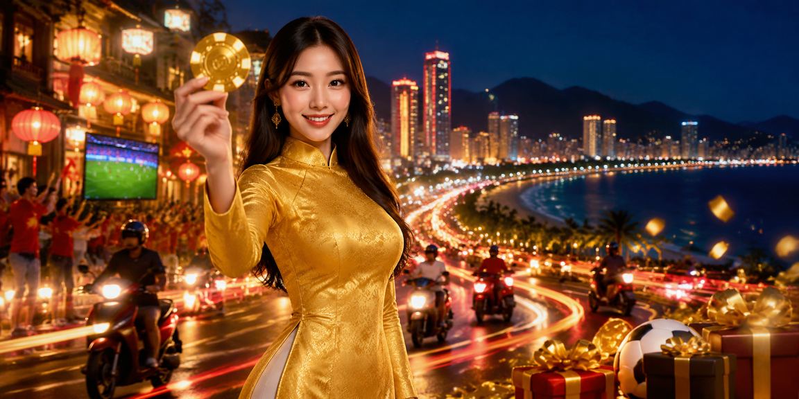 Người dùng Nha Trang mặc áo dài truyền thống xem thông tin voucher casino tại me2